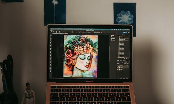 Laptop con illustrazione digitale creata con intelligenza artificiale