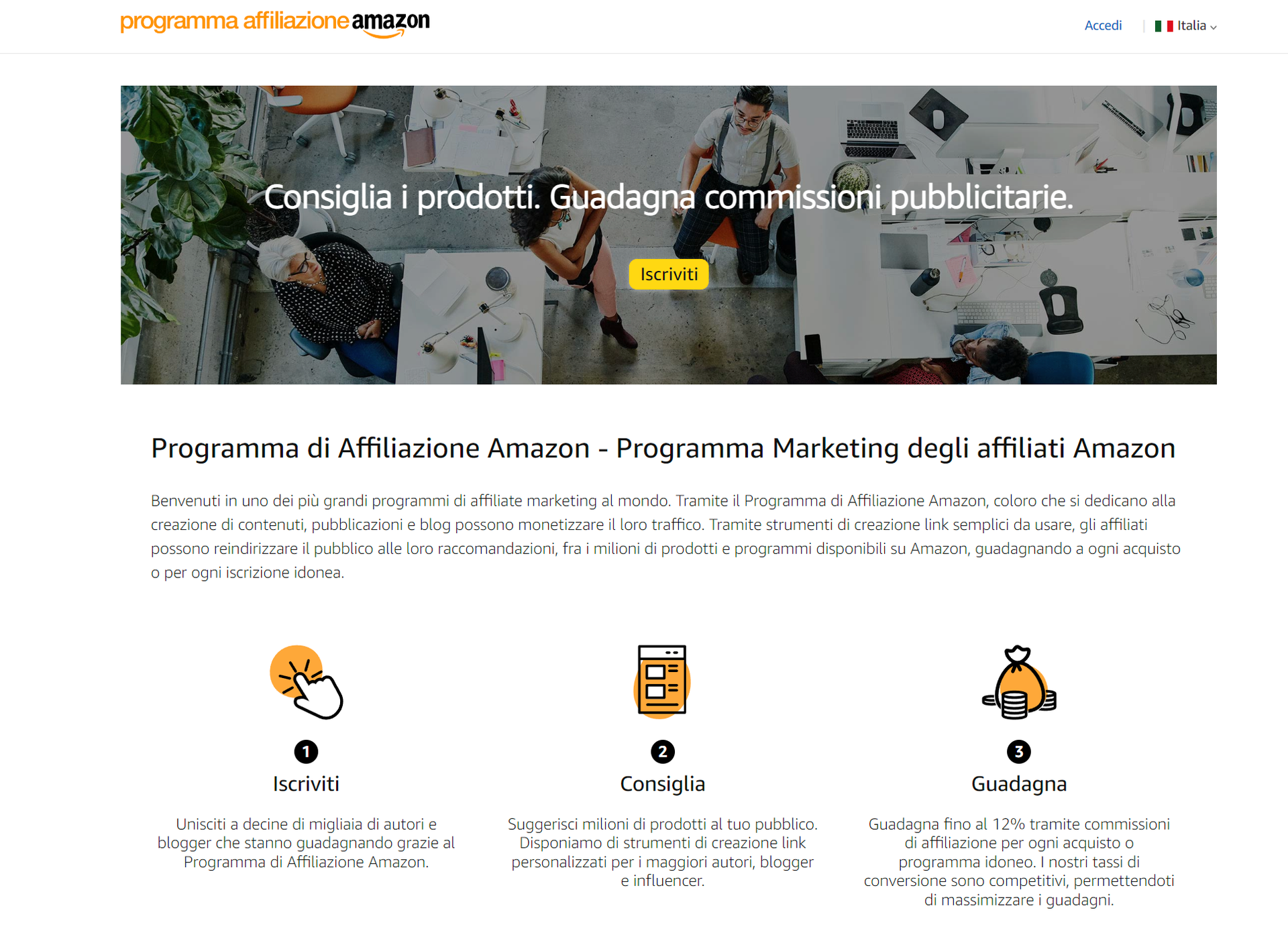 Persone lavorando al Programma Affiliazione Amazon.