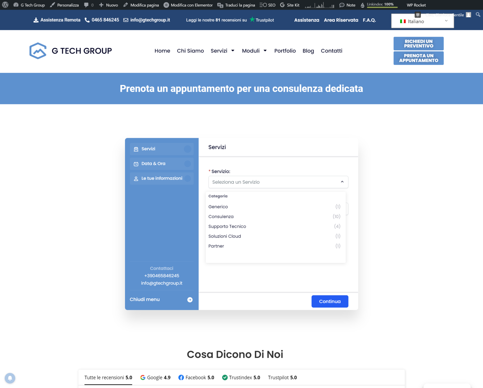 Sito G TECH GROUP prenotazione consulenza online.