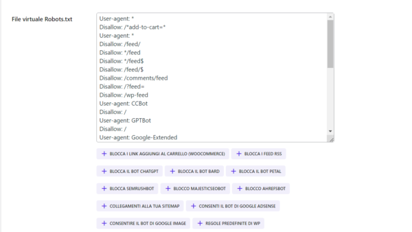 Impostazioni SEO di robots.txt per sito web.
