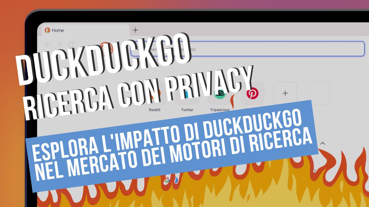 Schermo con logo DuckDuckGo e slogan privacy.