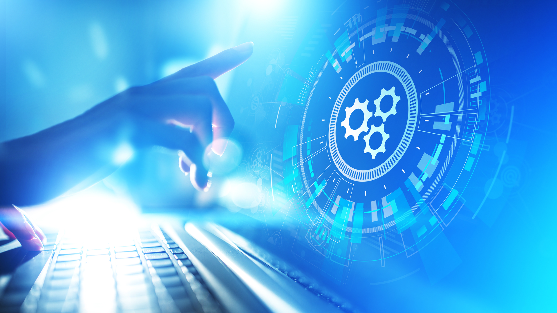 Mano tocca interfaccia digitale futuristica