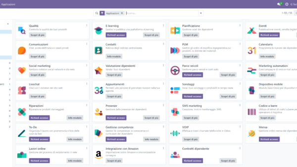 Interfaccia applicazioni aziendali con vari servizi disponibili.