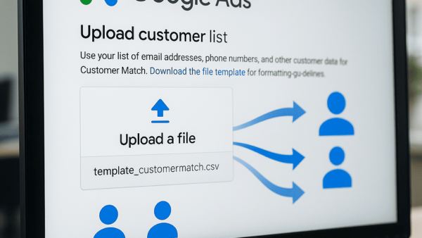Pagina di caricamento lista clienti su Google Ads.