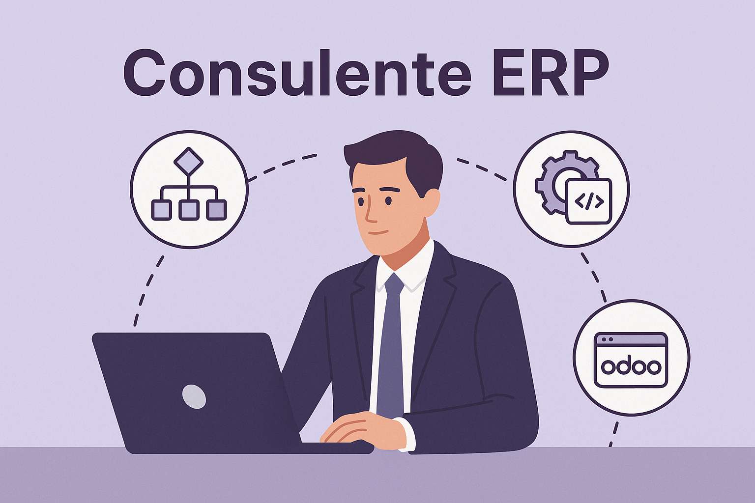 Consulente ERP al computer con grafica software