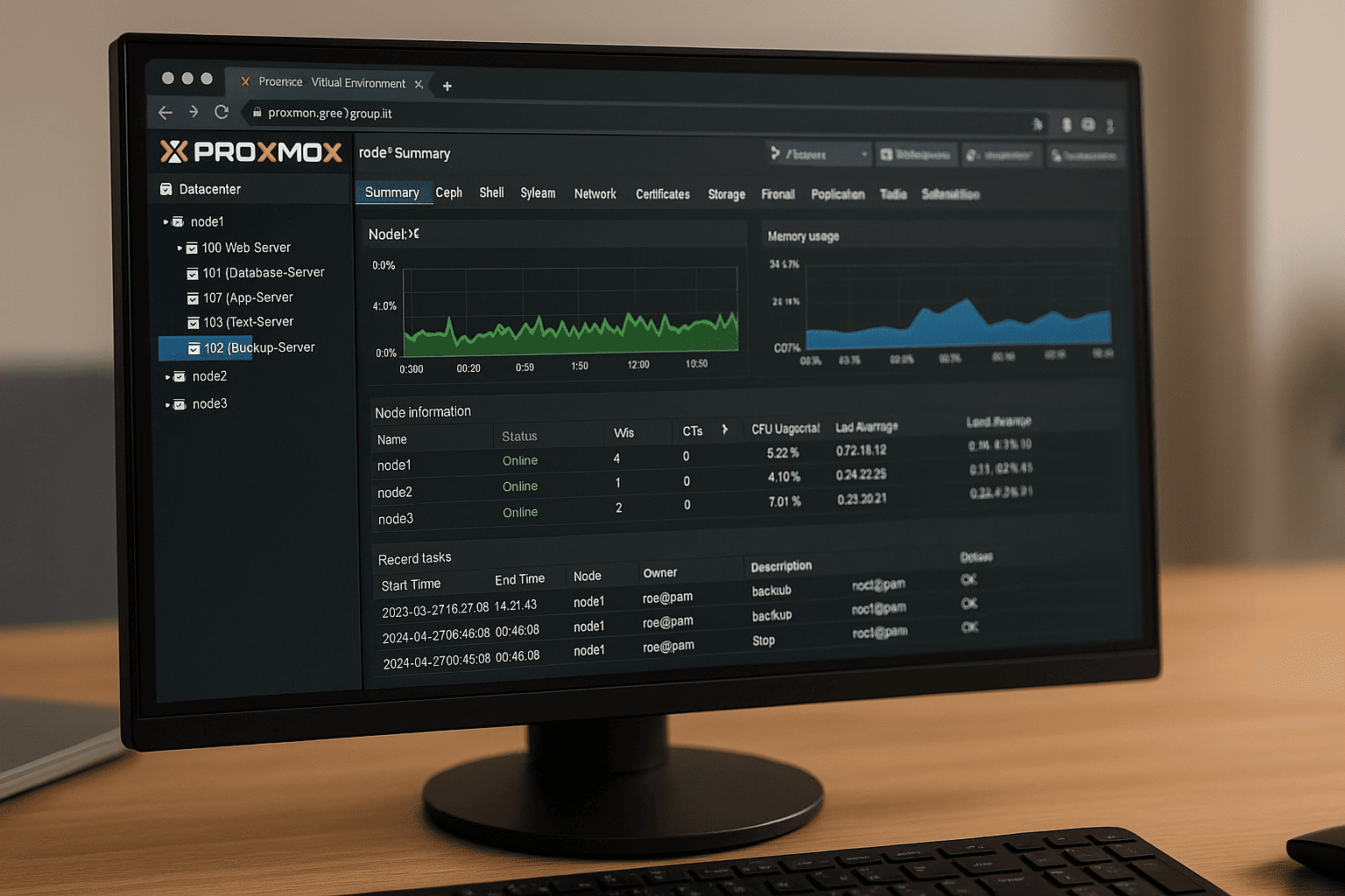 Schermo computer con grafici e dati server