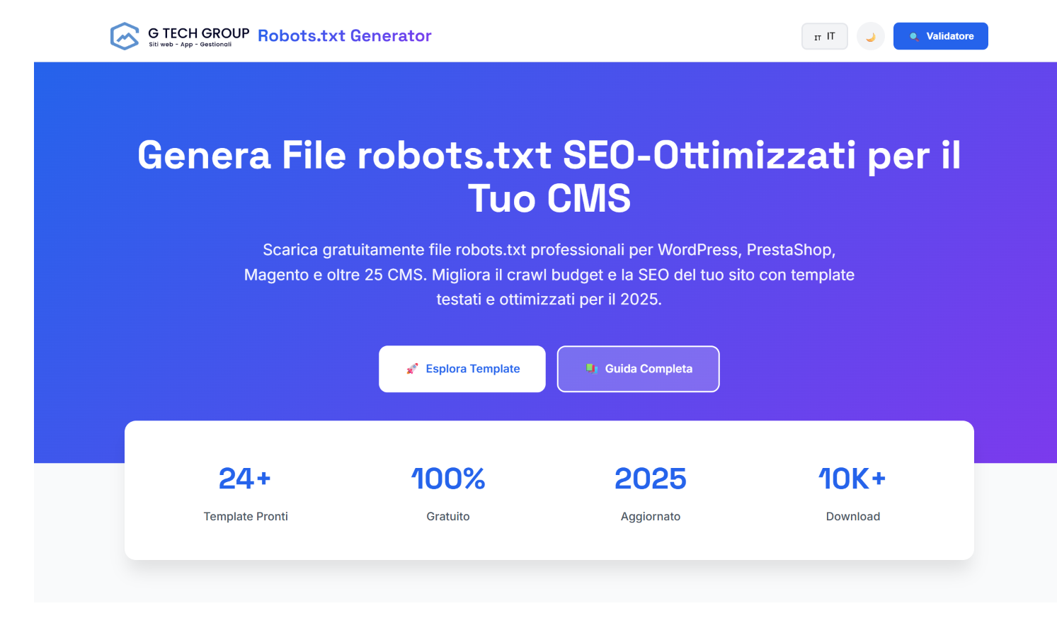 Genera file robots.txt SEO per CMS