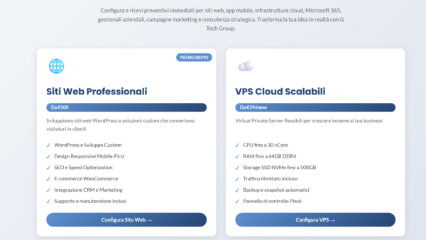 Preventivatore soluzioni IT online G Tech Group.