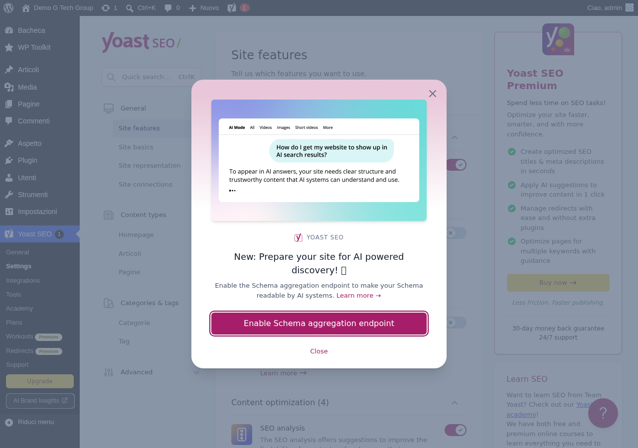 Impostazioni aspetto nella ricerca di Yoast SEO per homepage e contenuti