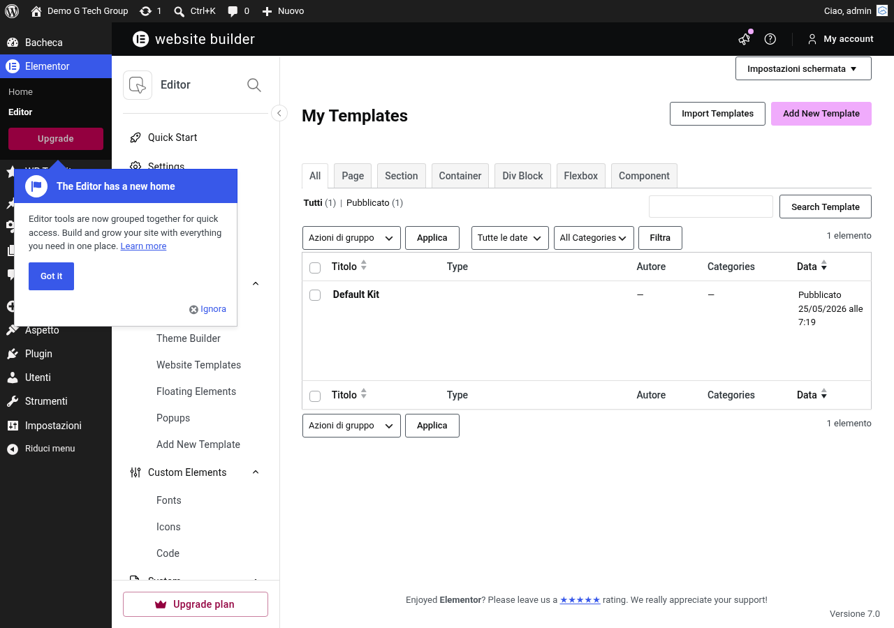 Libreria template popup di Elementor