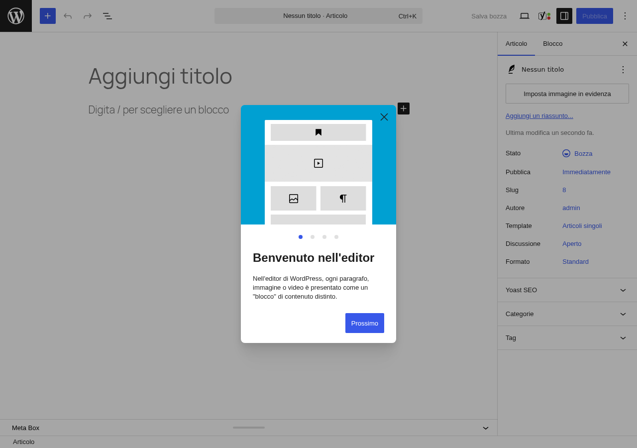 Anteprima del titolo SEO e meta description nell'editor con Yoast SEO