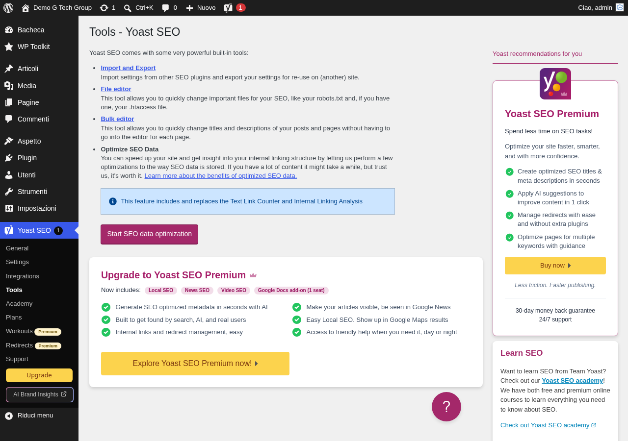 Strumenti di Yoast SEO per import, export e editor file
