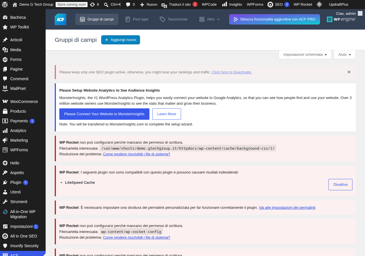 Gestione degli shortcode e dei campi ACF nel pannello WordPress