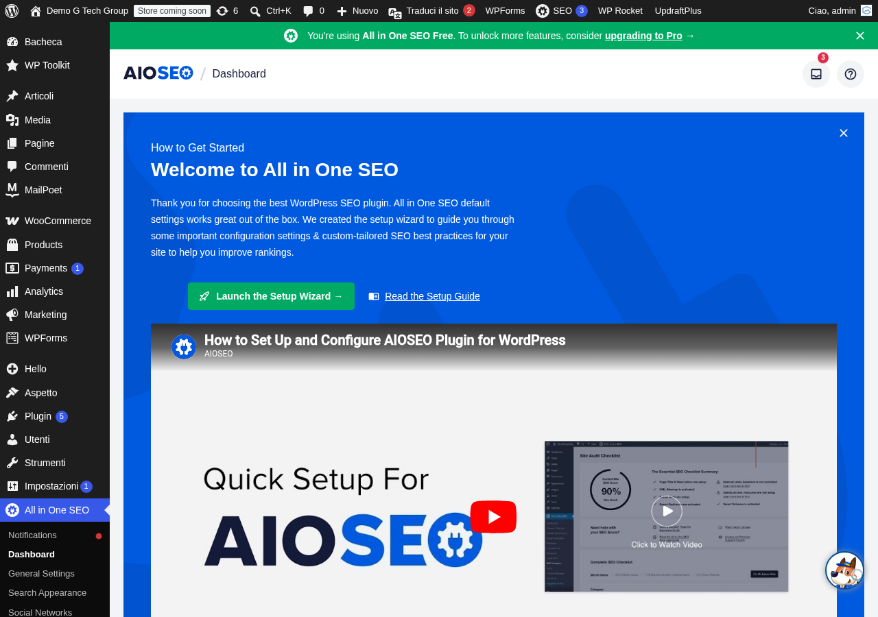 Screenshot del plugin nella dashboard WordPress