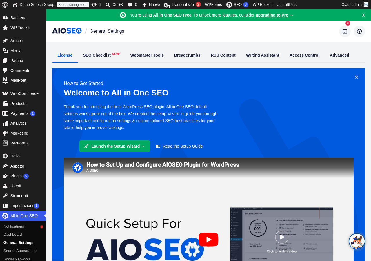 Impostazioni AIOSEO per WooCommerce
