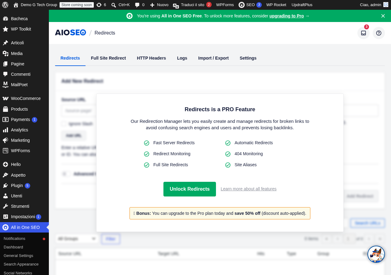 Screenshot del plugin nella dashboard WordPress
