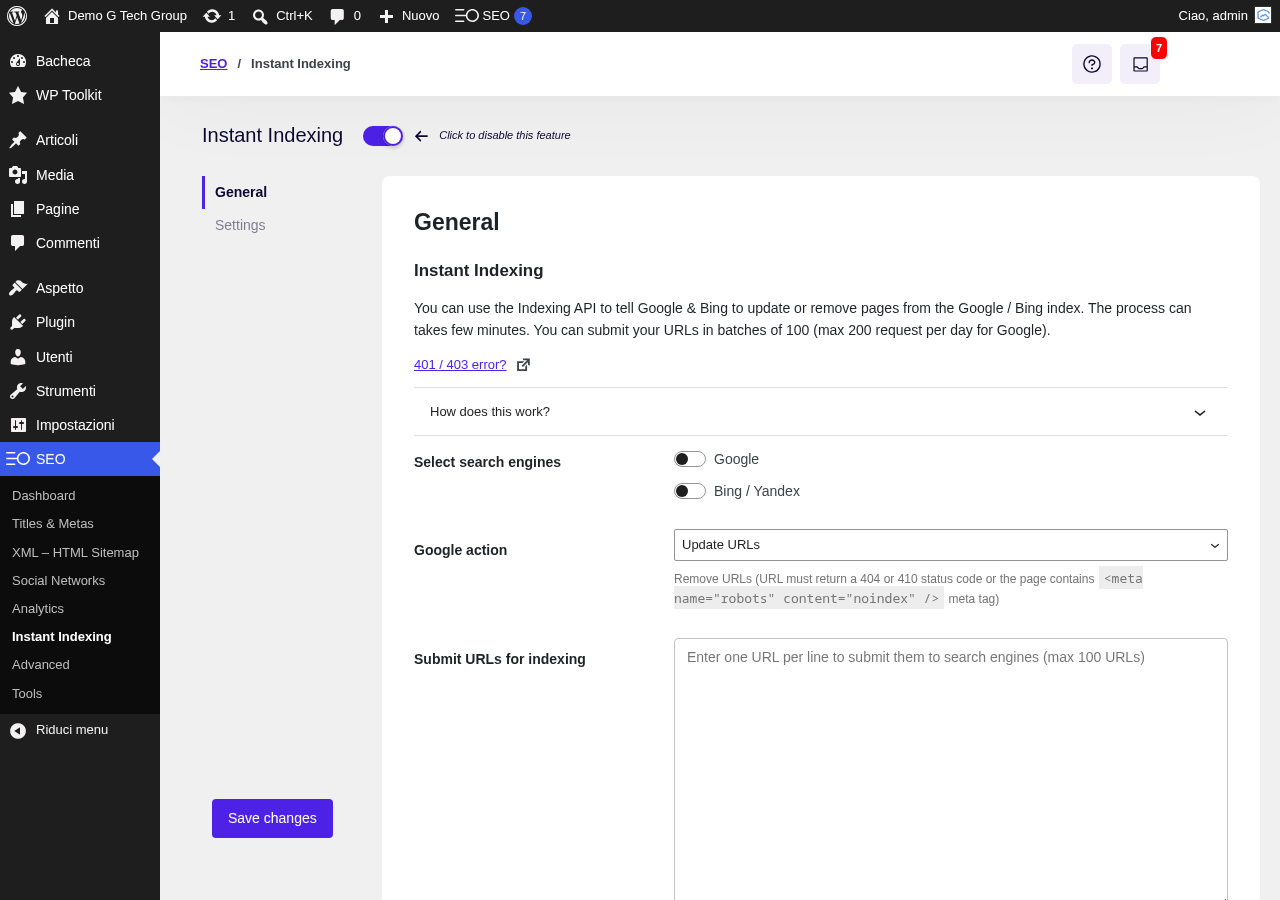 Funzione Instant Indexing di SEOPress per indicizzazione rapida su Google