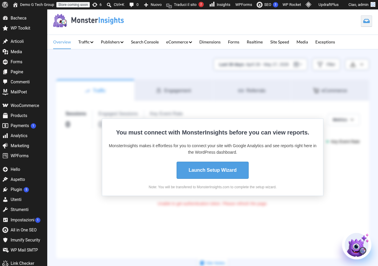 Report di MonsterInsights con dati correttamente visualizzati