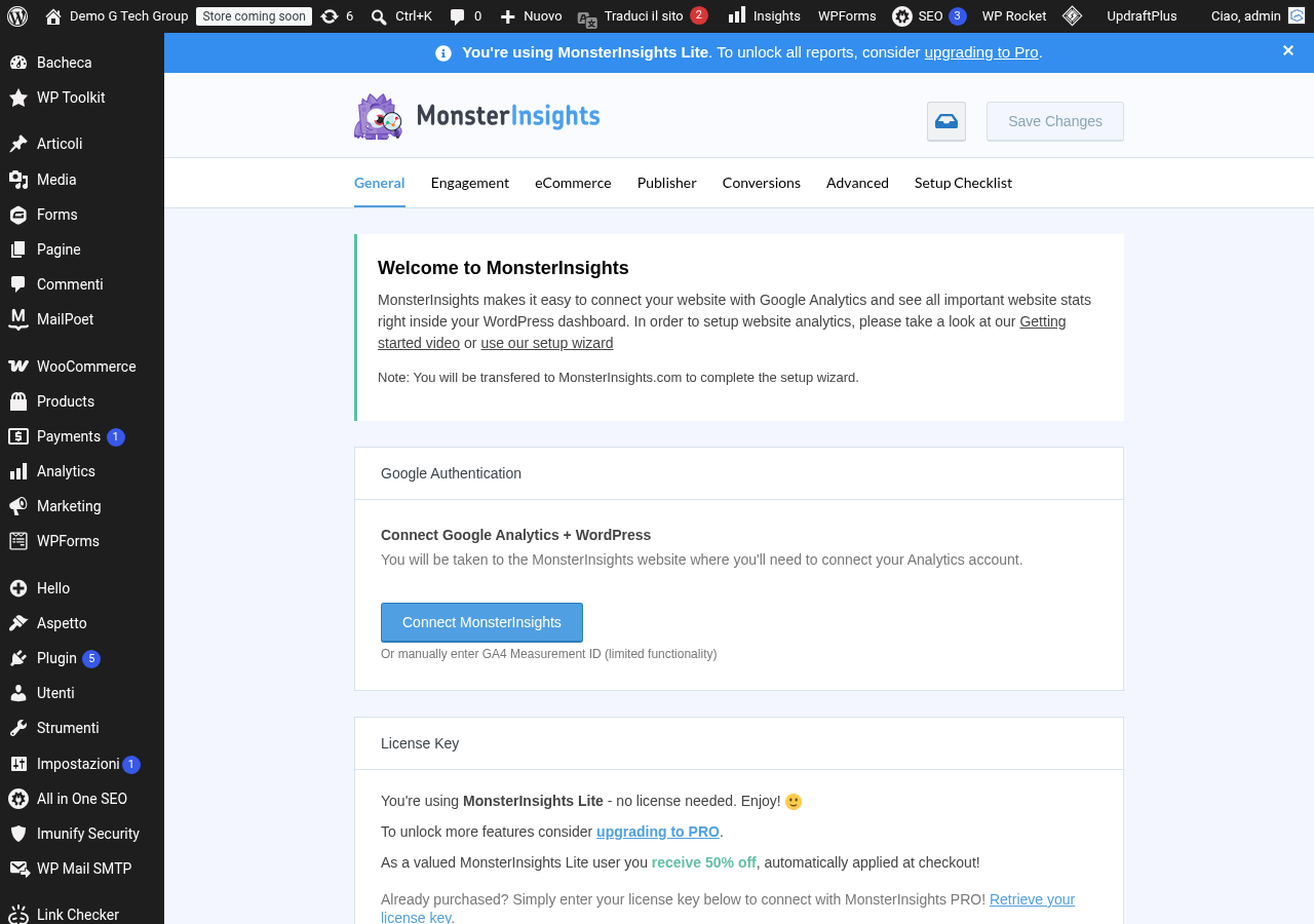 Impostazioni di MonsterInsights per la risoluzione dei problemi