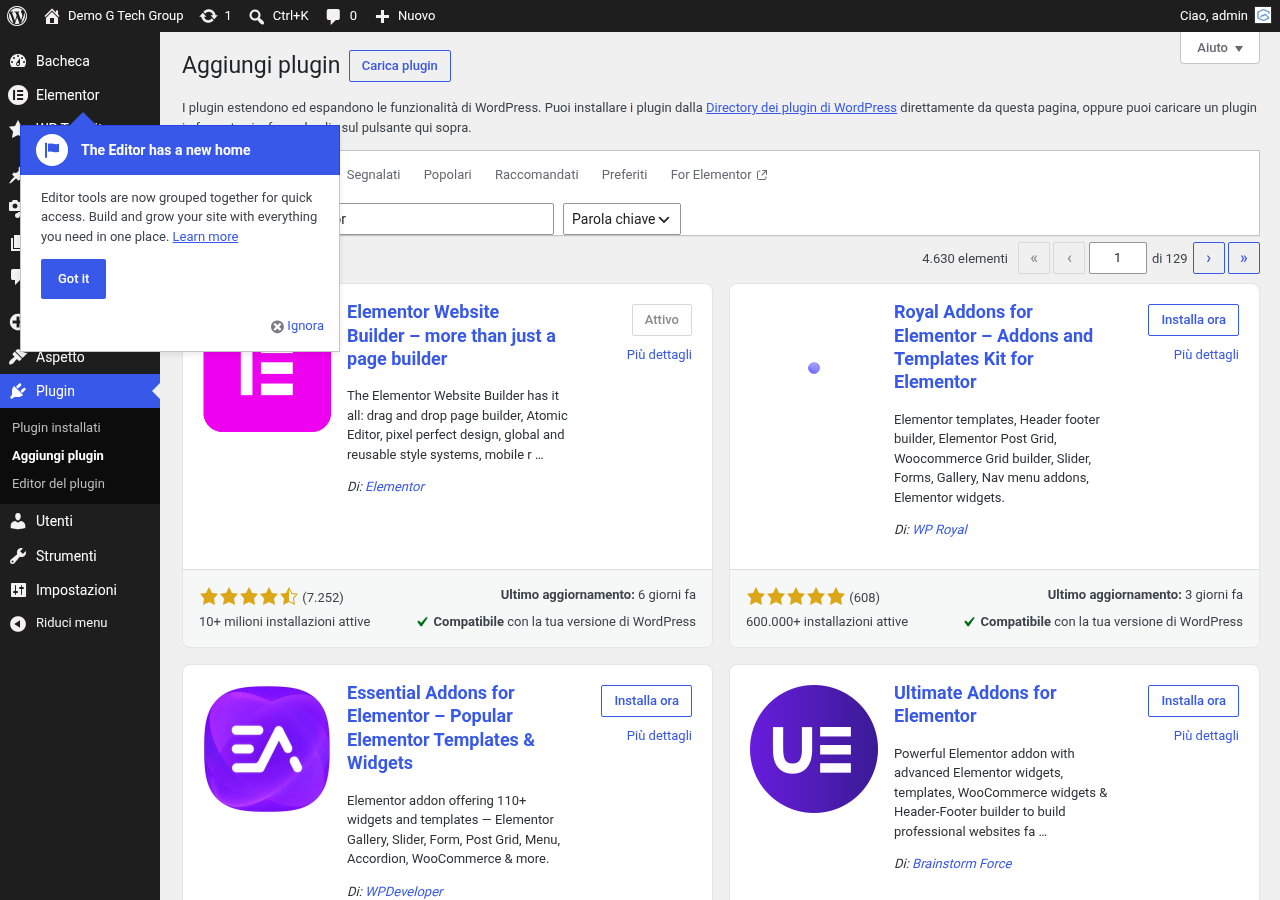Ricerca addon Elementor