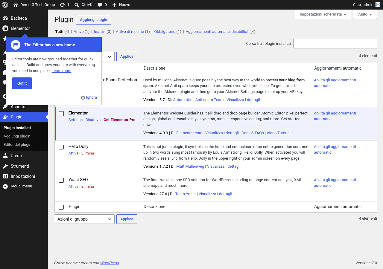 Addon Elementor installati