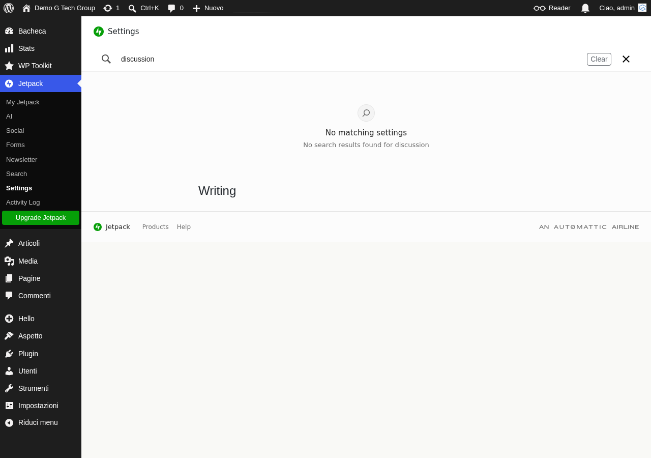 Impostazioni Jetpack Discussion con opzioni per Likes e interazioni