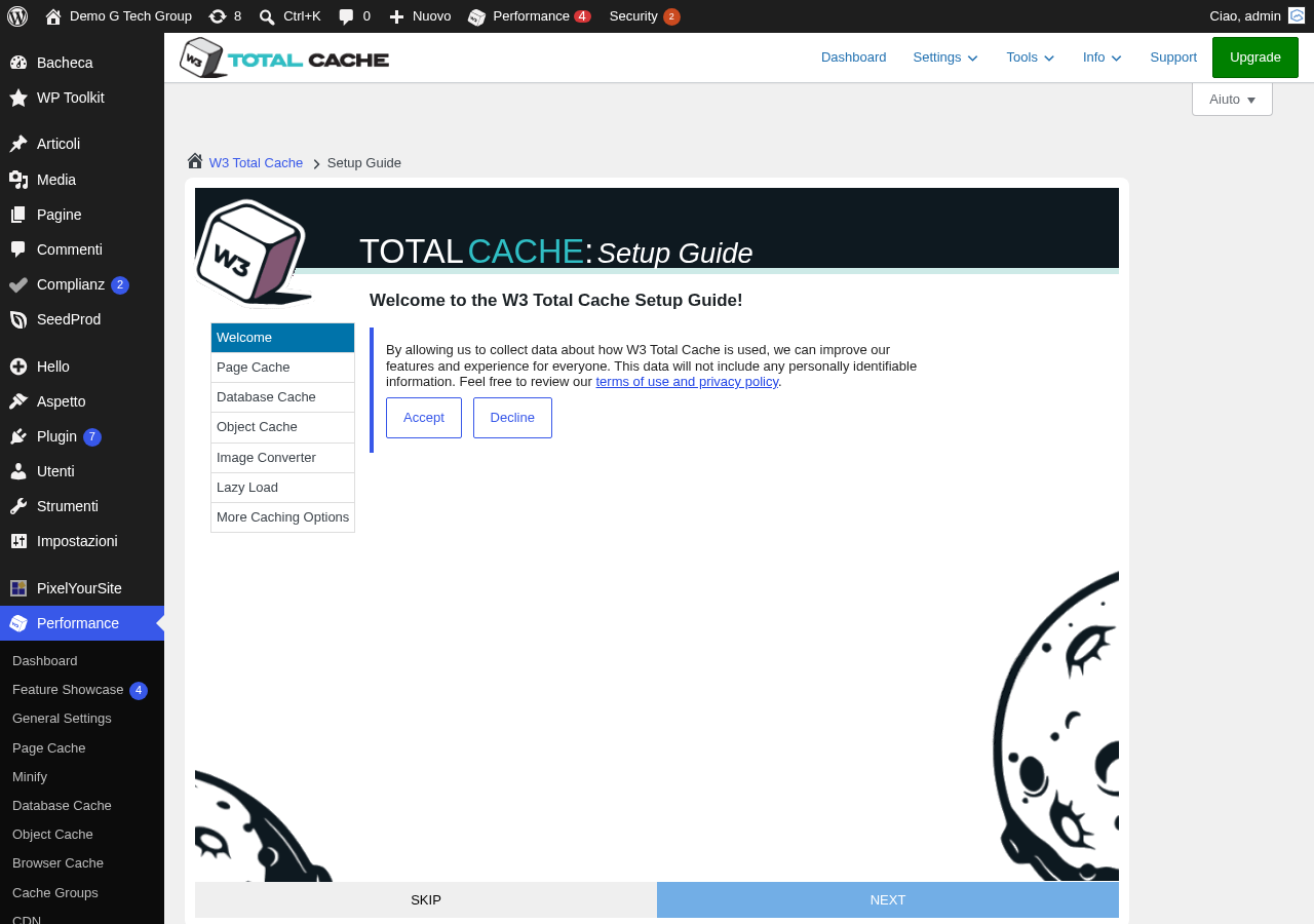 Impostazioni generali Page Cache