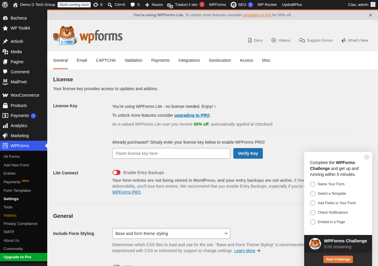 Impostazioni di conferma e notifiche del modulo WPForms