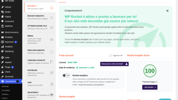 WP Rocket dashboard tab