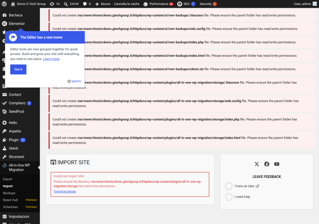All-in-One WP Migration Import