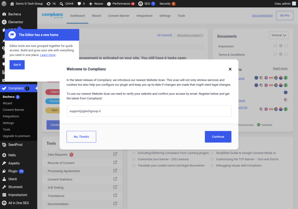 Complianz Dashboard