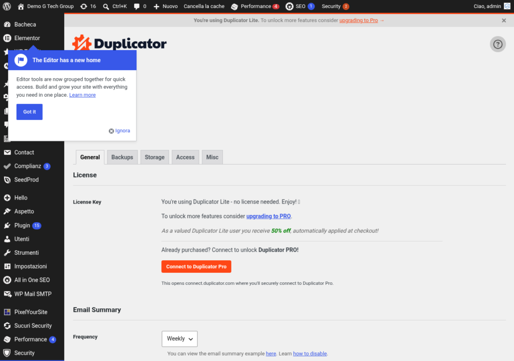 Duplicator Settings