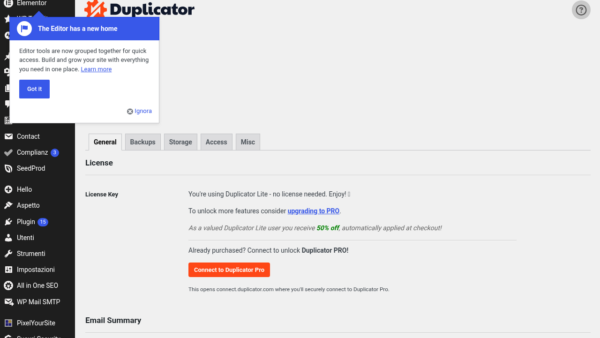 Duplicator Settings