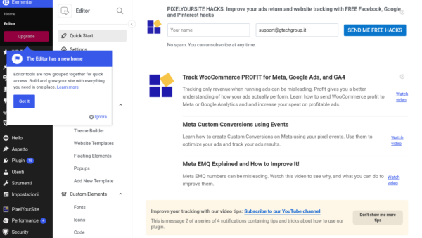 Elementor Dashboard