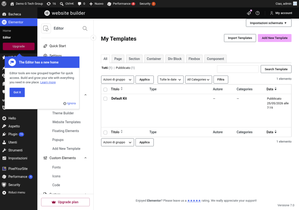 Elementor Template Library