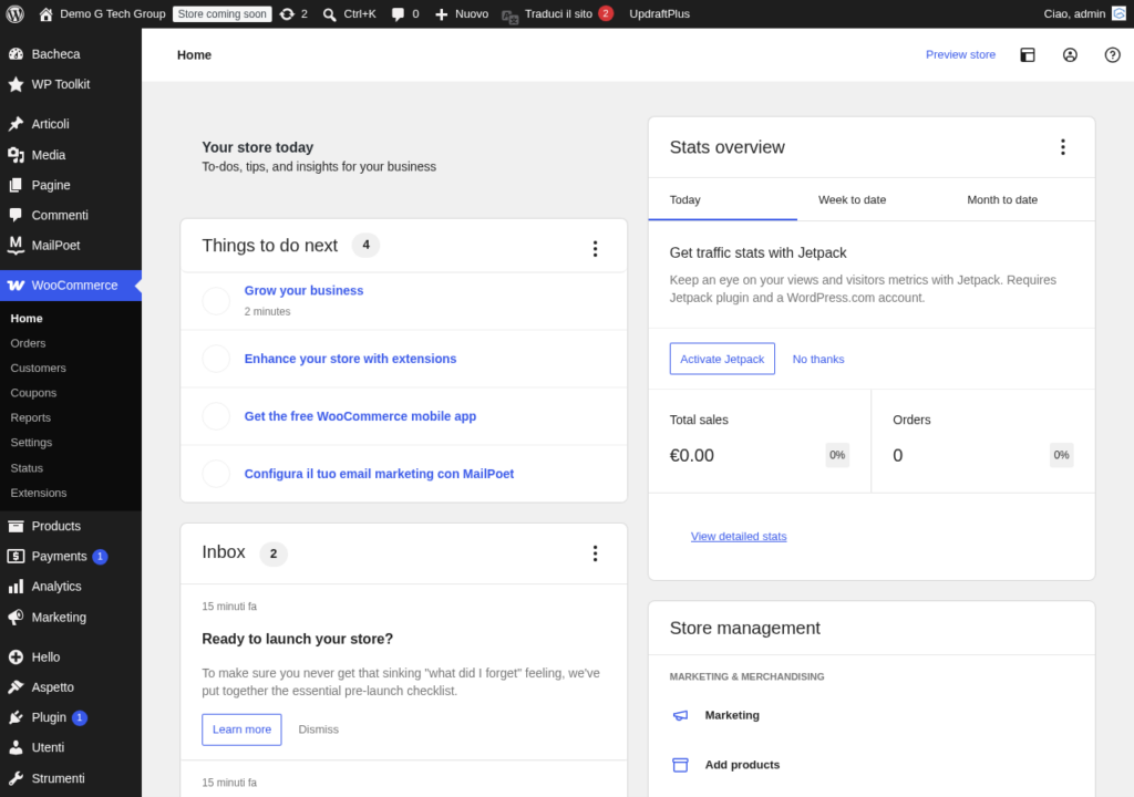 WooCommerce Dashboard