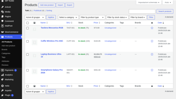 WooCommerce Prodotti