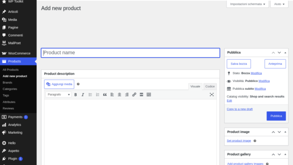 WooCommerce Nuovo Prodotto