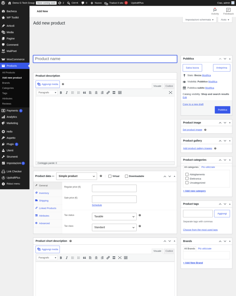 WooCommerce Nuovo Prodotto Full
