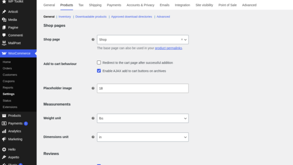 WooCommerce Impostazioni Prodotti