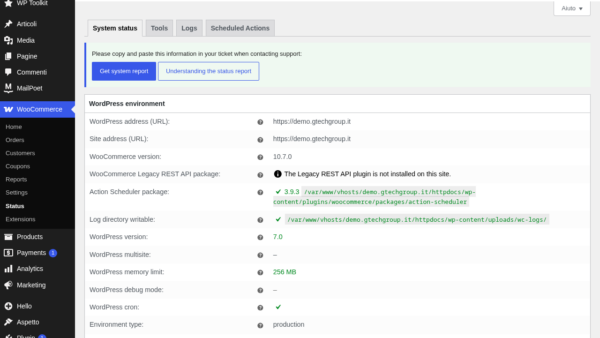 WooCommerce Stato Sistema