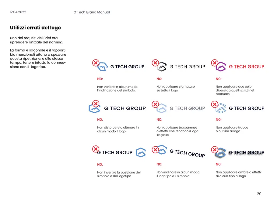 Brand Manual G Tech Group — Usi errati del logo