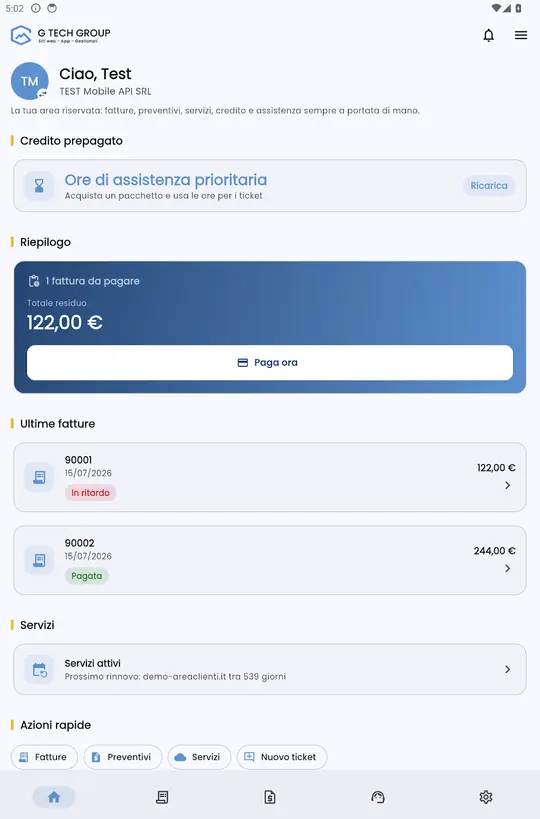 Schermata 1 dell’app Area Clienti G Tech Group