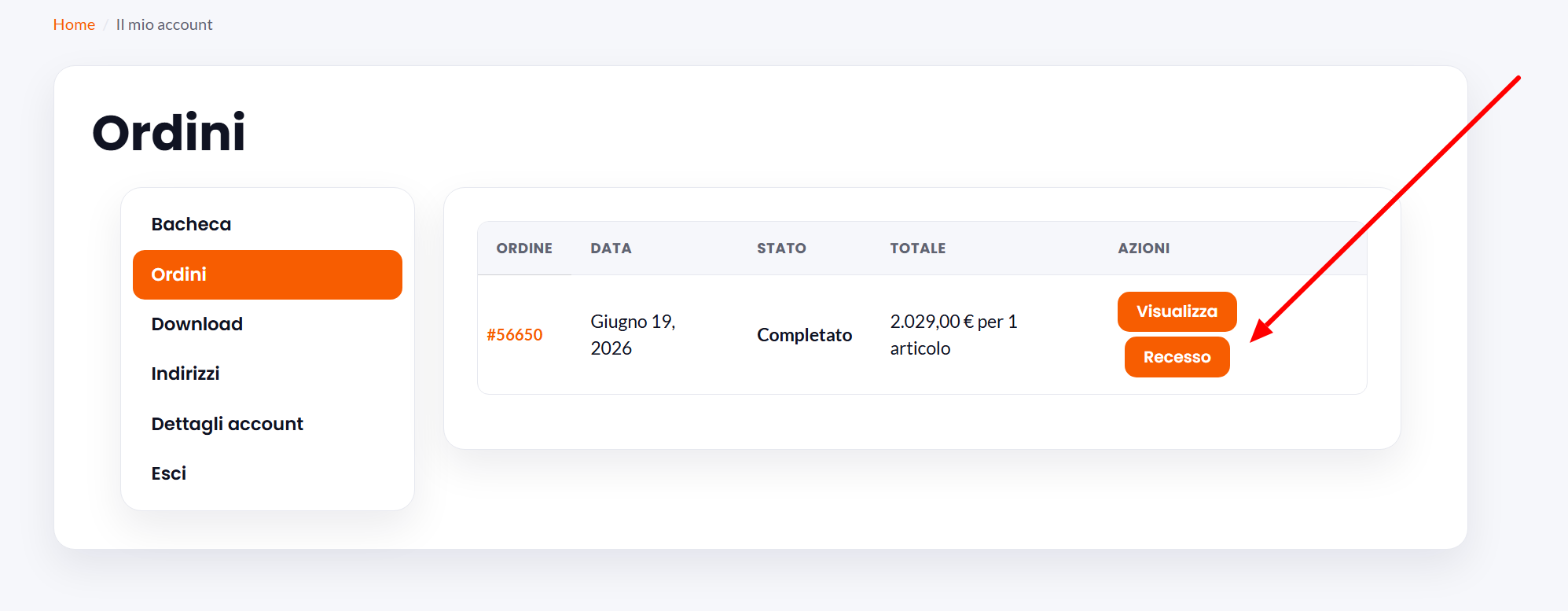 GTG Recesso Online — Collegamento agli ordini WooCommerce