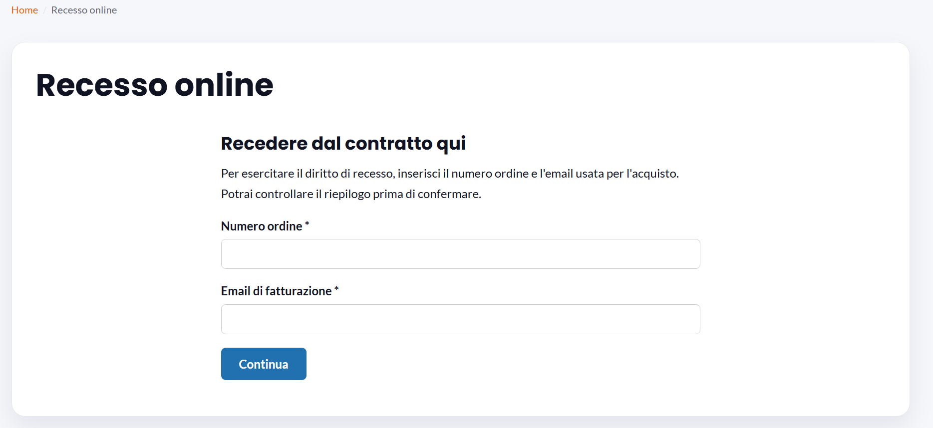 GTG Recesso Online — La pagina di recesso (frontend)