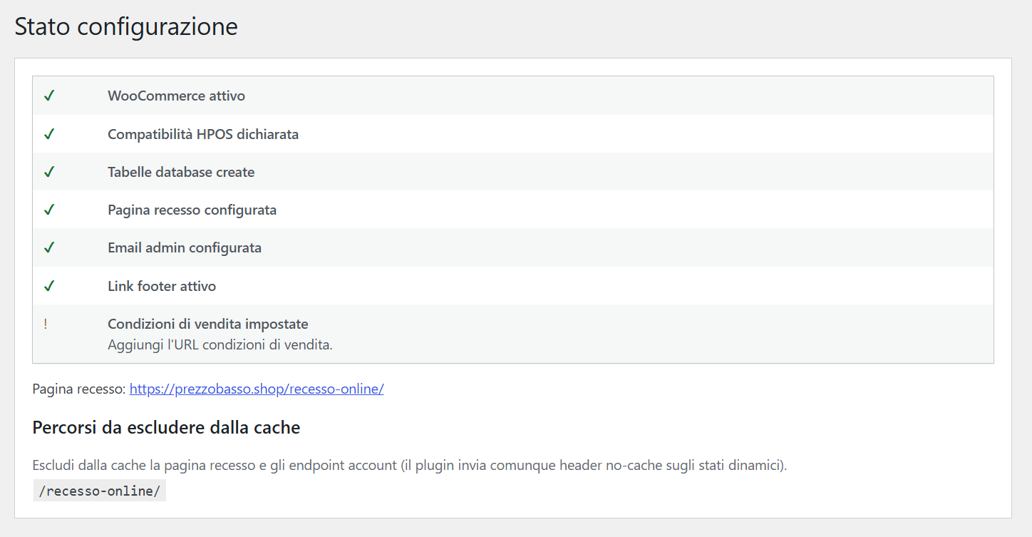 GTG Recesso Online — Stato della configurazione