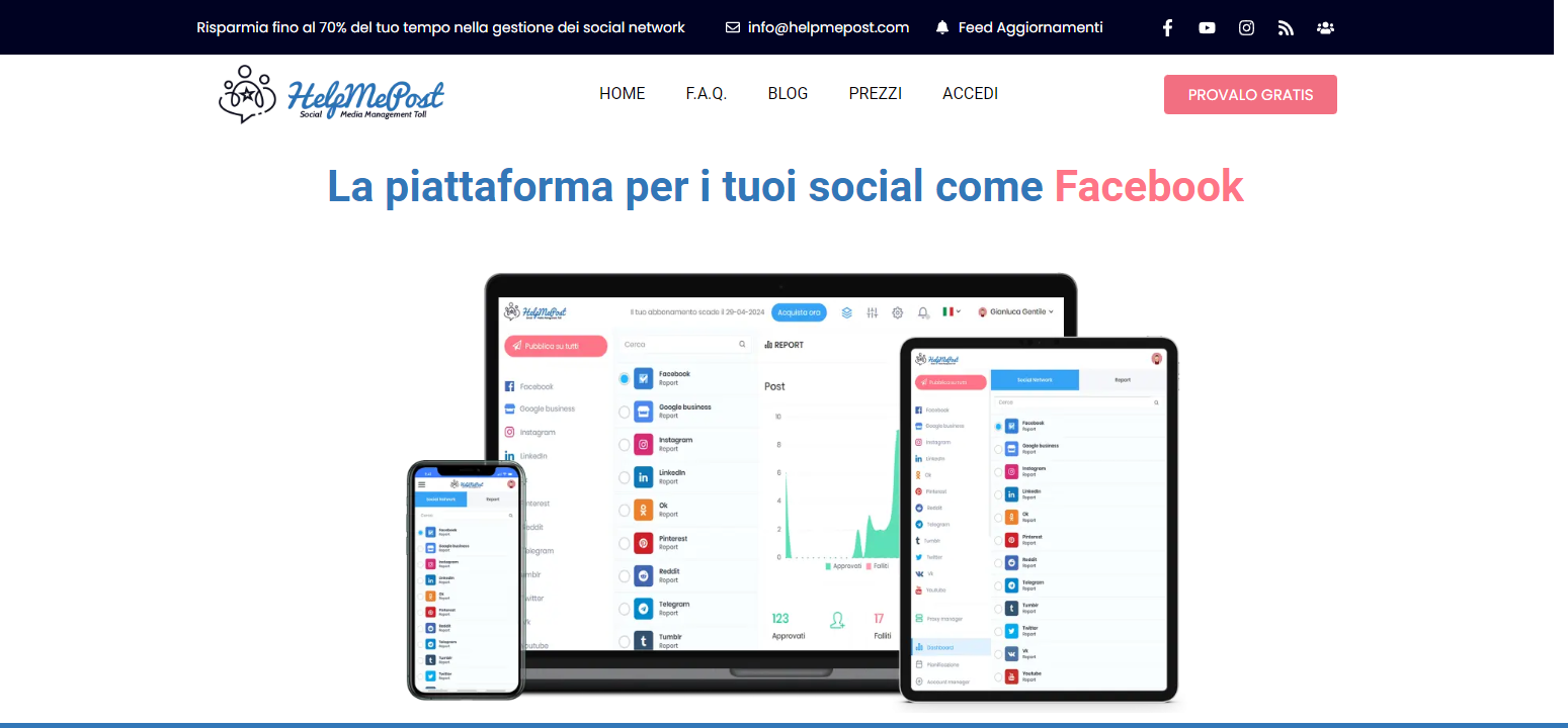 help me post la soluzione completa per la gestione dei social media