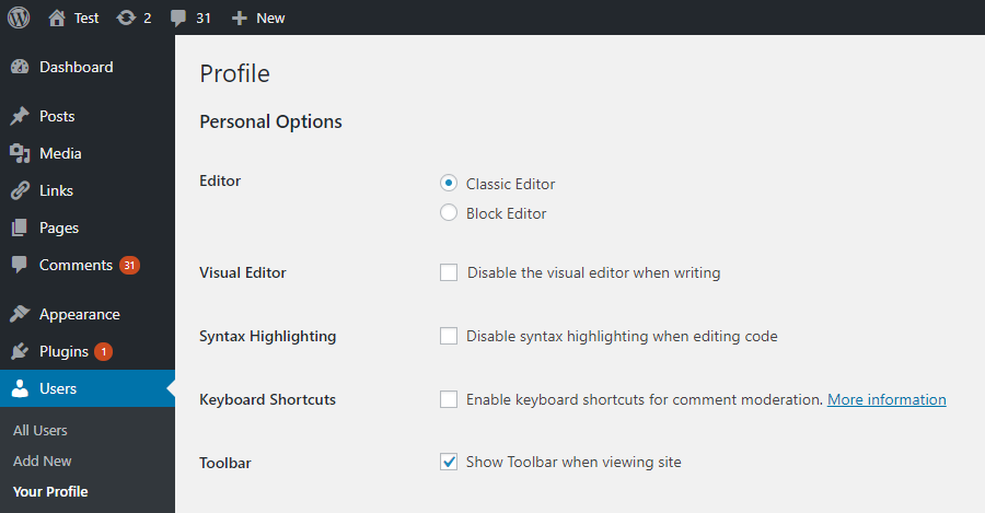 klassischer Wordpress-Editor