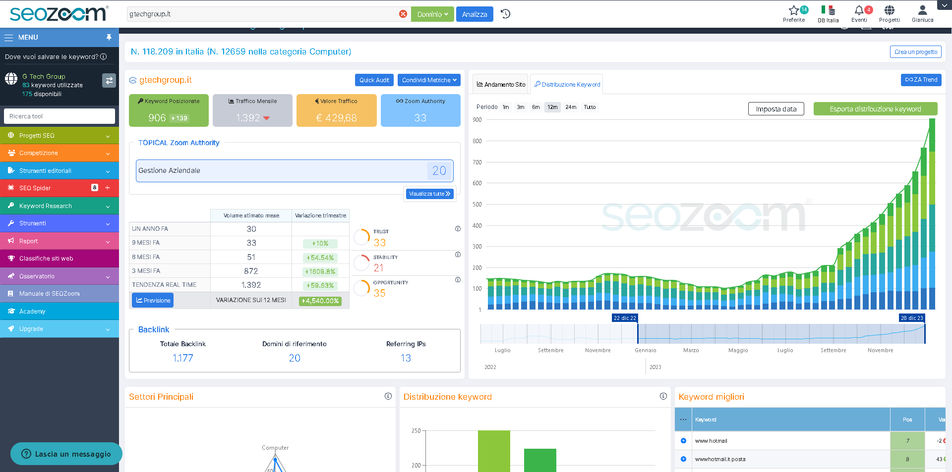 Benutzeroberfläche des Online-SEO-Tools.