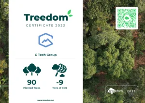 Certificado Treedom: 90 árboles plantados, -9 toneladas de CO2.